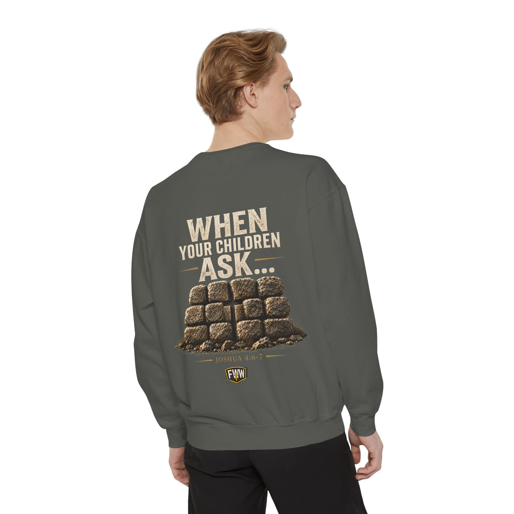 When Your Children Ask | Joshua 4:6–7 Christian Crewneck Sweatshirt | Faith Without Works