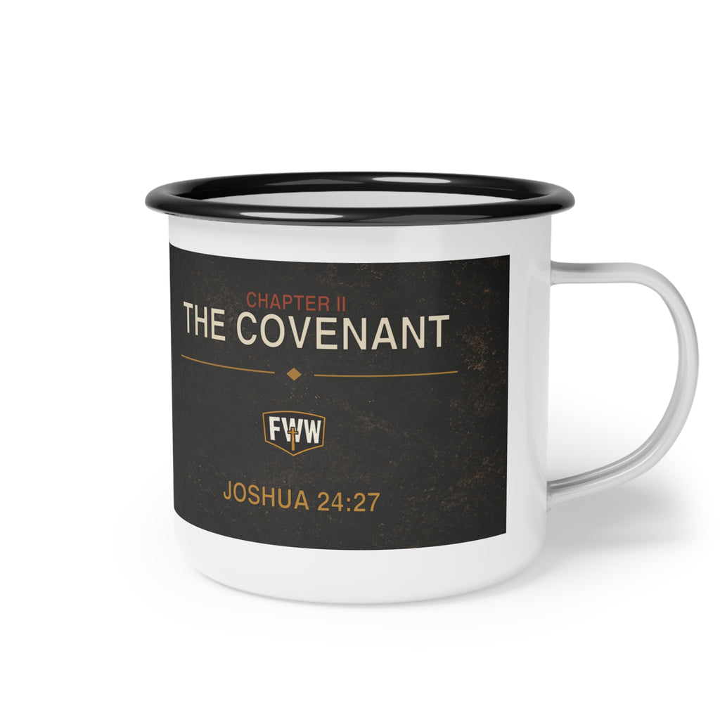 Faith Without Works | Chapter II “The Covenant” Enamel Camp Mug — Joshua 24:27