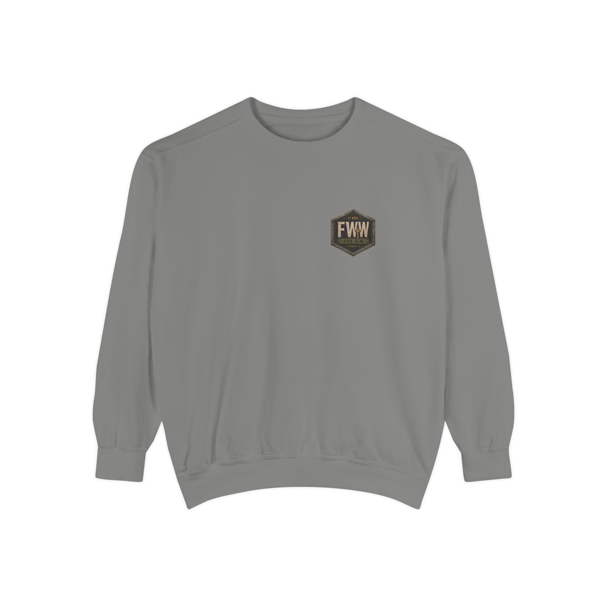 Steel-Toe Saint | Colossians 3:23 Christian Crewneck | Faith Without Works