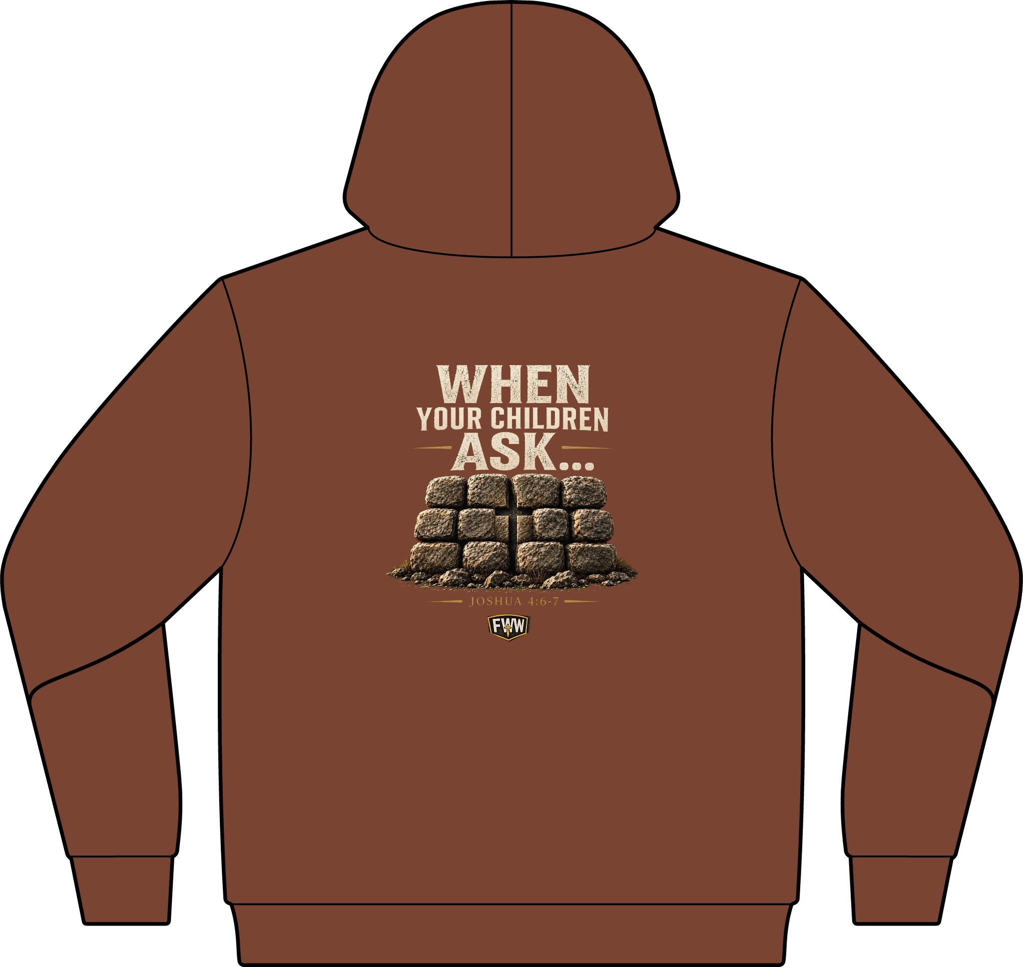 When Your Children Ask | Joshua 4:6–7 Christian Hoodie | Faith Without Works
