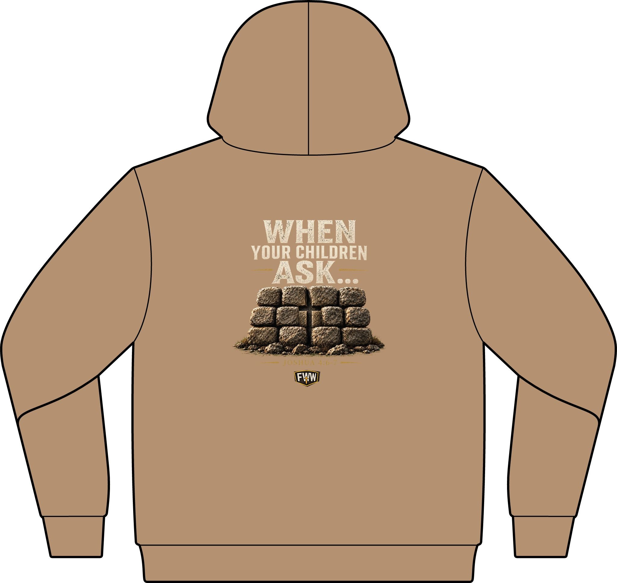 When Your Children Ask | Joshua 4:6–7 Christian Hoodie | Faith Without Works