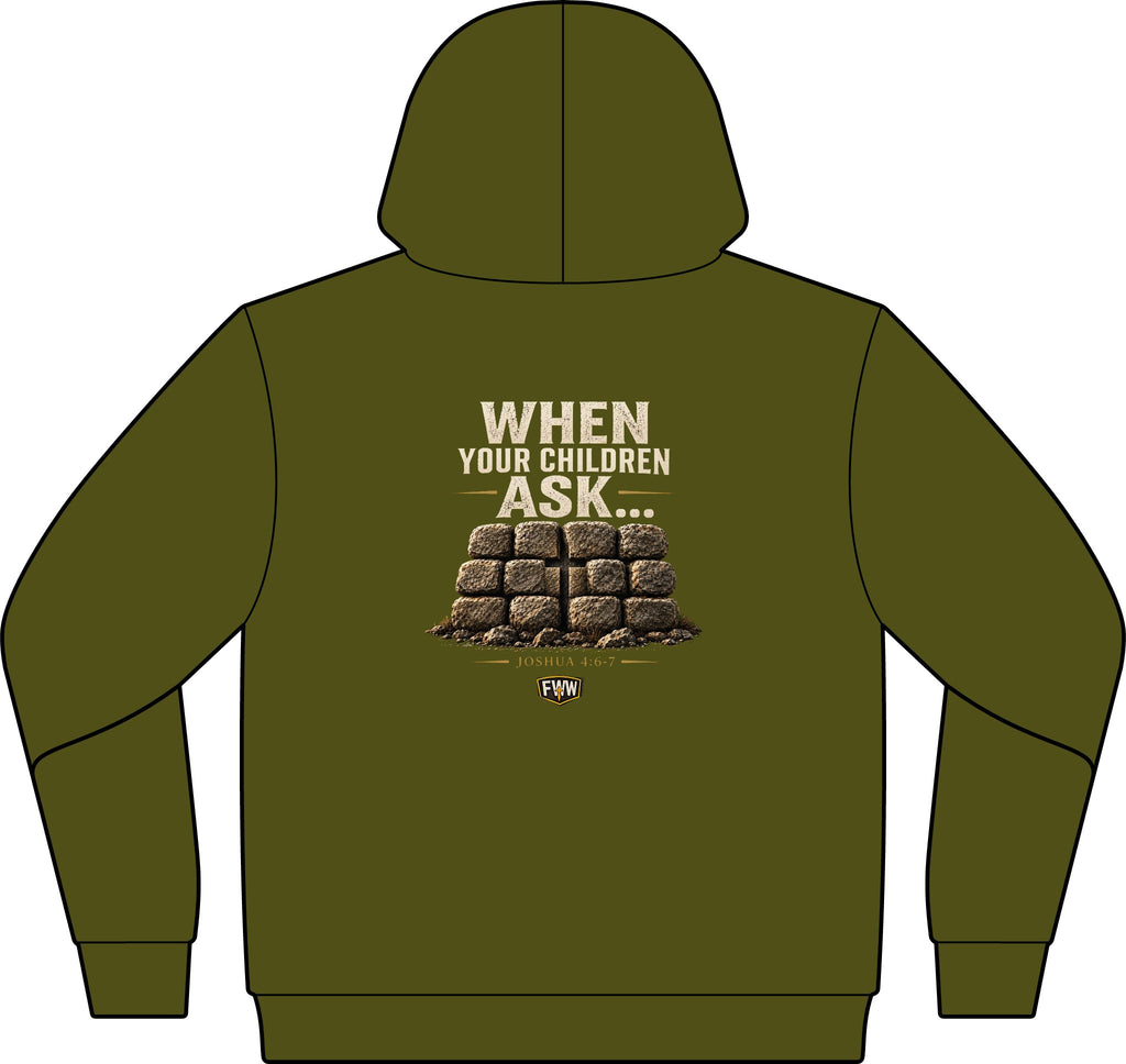 When Your Children Ask | Joshua 4:6–7 Christian Hoodie | Faith Without Works
