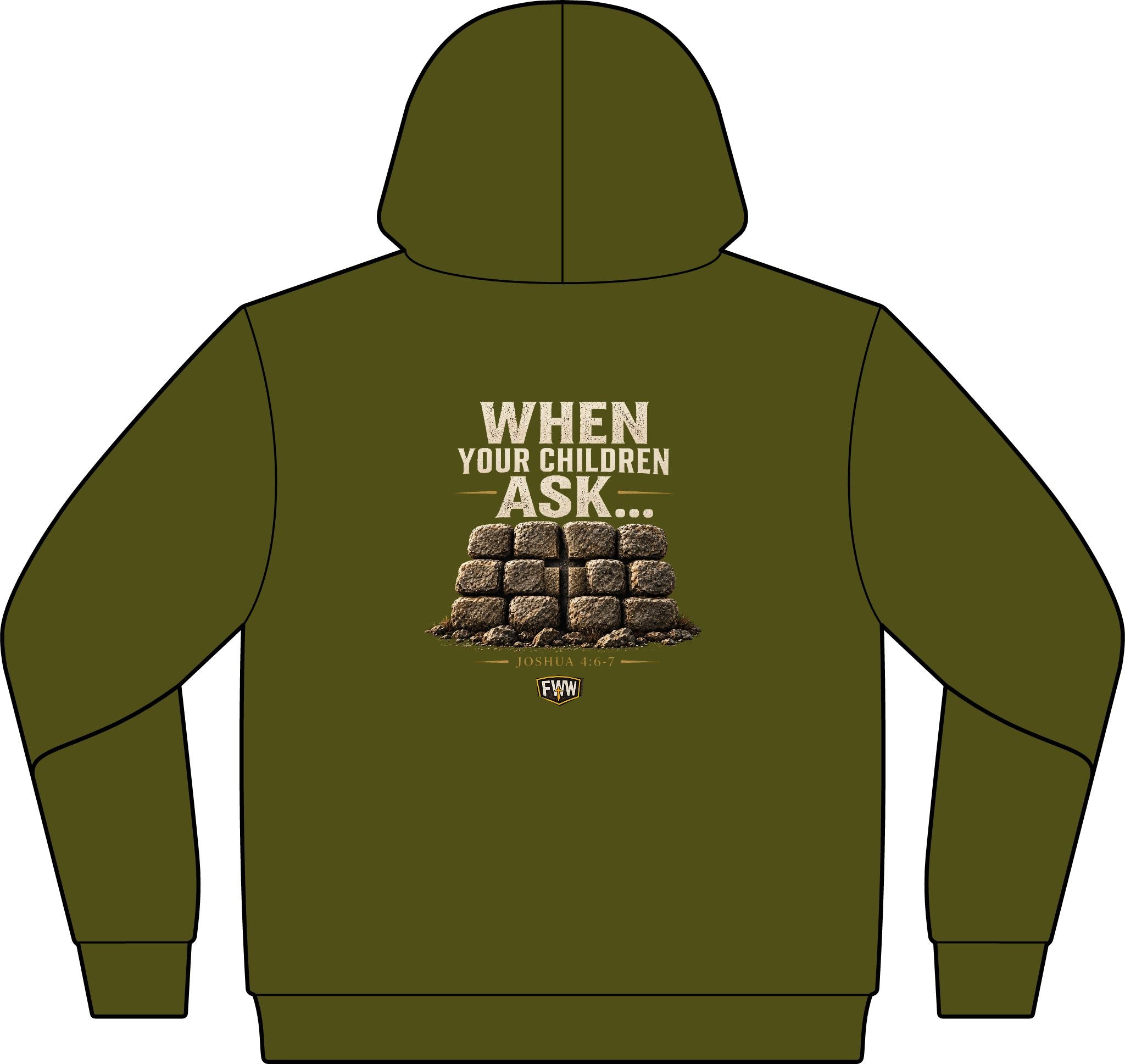 When Your Children Ask | Joshua 4:6–7 Christian Hoodie | Faith Without Works