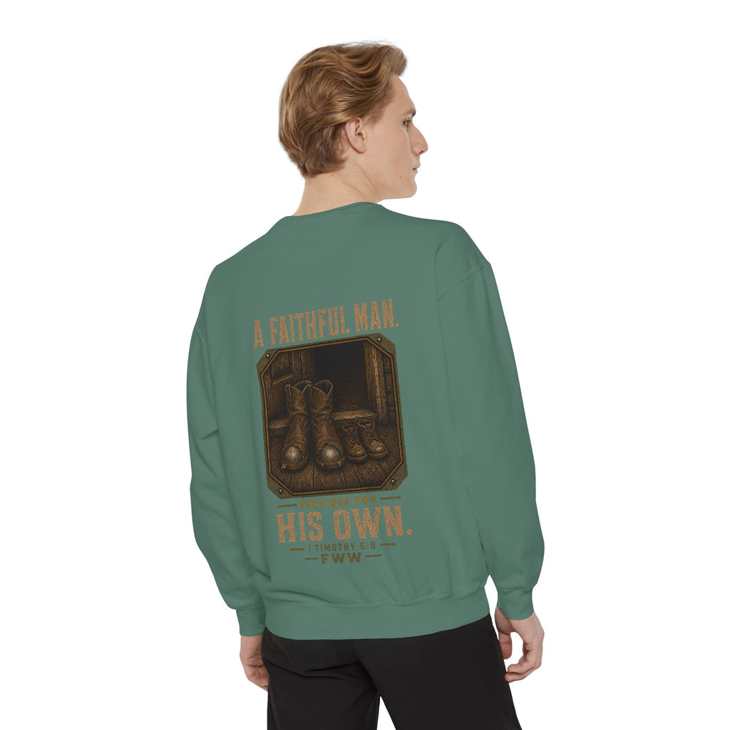 For His Own | 1 Timothy 5:8 Christian Crewneck | Faith Without Works