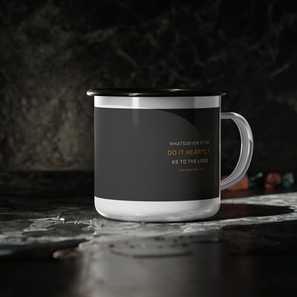 Faith at Work | Colossians 3:23 Christian Enamel Camp Mug | Faith Without Works