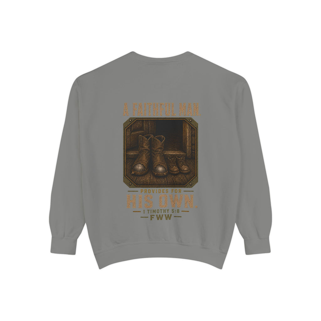 For His Own | 1 Timothy 5:8 Christian Crewneck | Faith Without Works