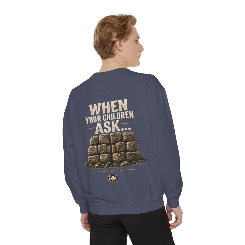 When Your Children Ask | Joshua 4:6–7 Christian Crewneck Sweatshirt | Faith Without Works