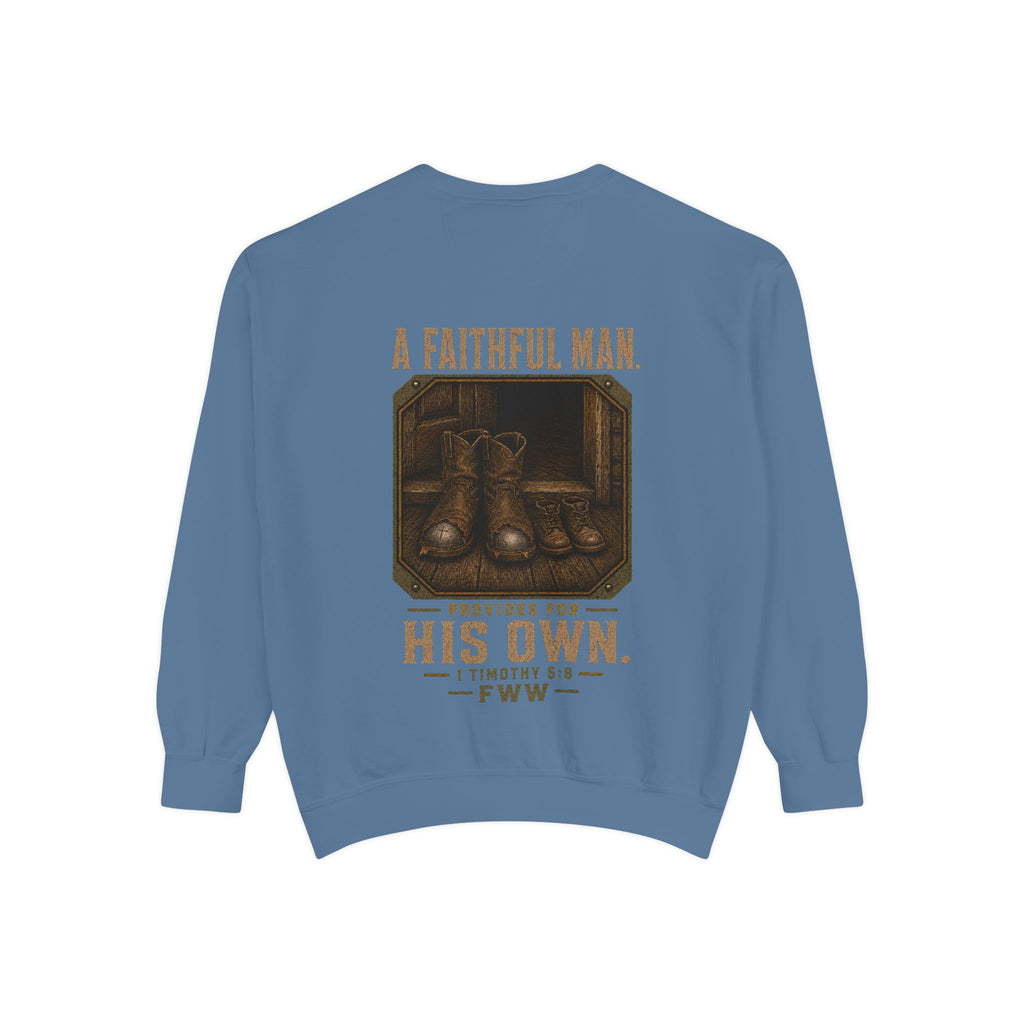 For His Own | 1 Timothy 5:8 Christian Crewneck | Faith Without Works
