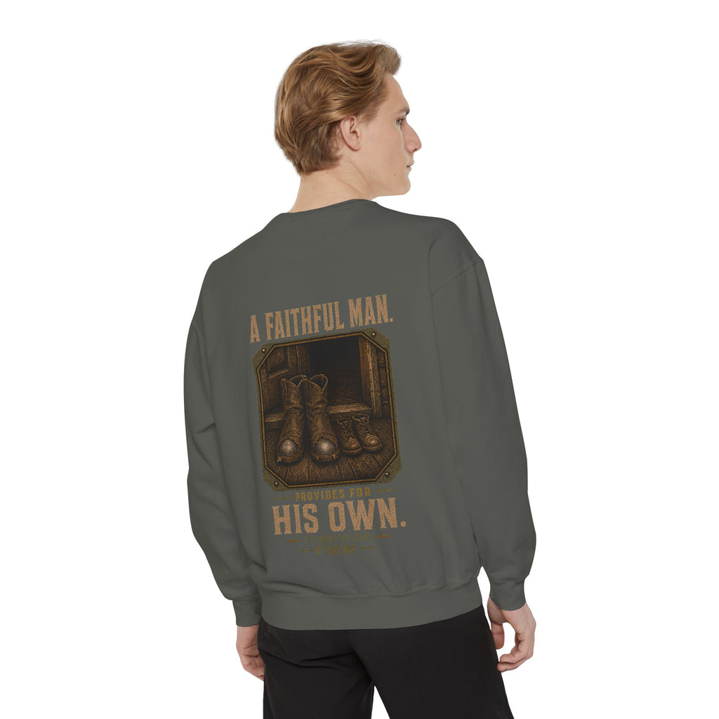 For His Own | 1 Timothy 5:8 Christian Crewneck | Faith Without Works
