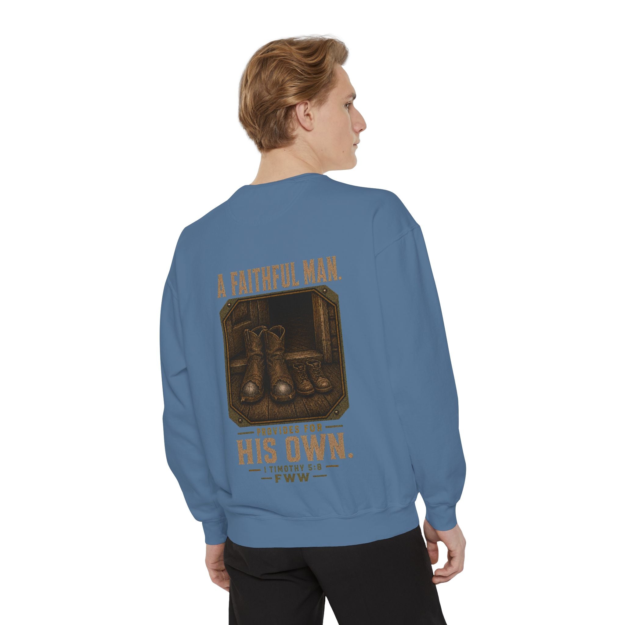 For His Own | 1 Timothy 5:8 Christian Crewneck | Faith Without Works