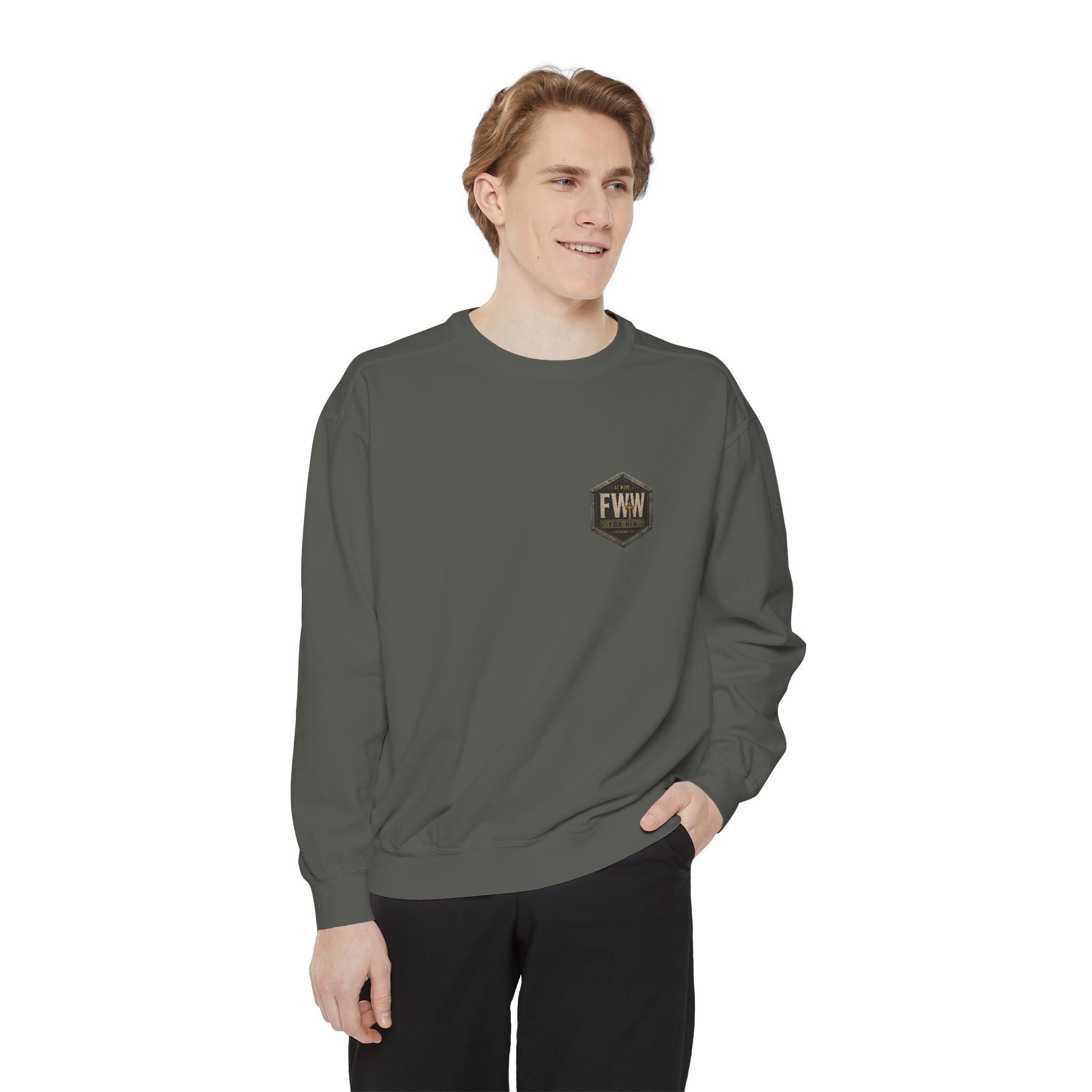 Steel-Toe Saint | Colossians 3:23 Christian Crewneck | Faith Without Works