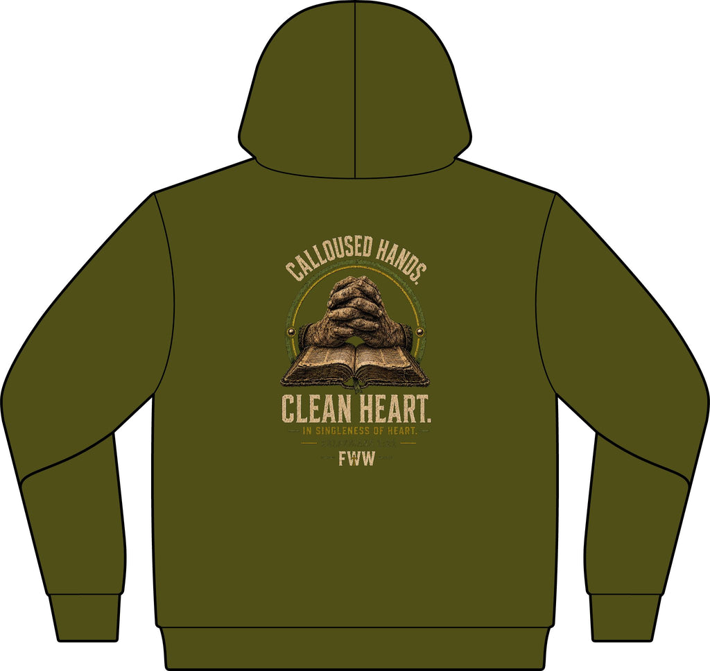 Calloused Hands. Clean Heart. | Colossians 3:22 Christian Hoodie | Faith Without Works