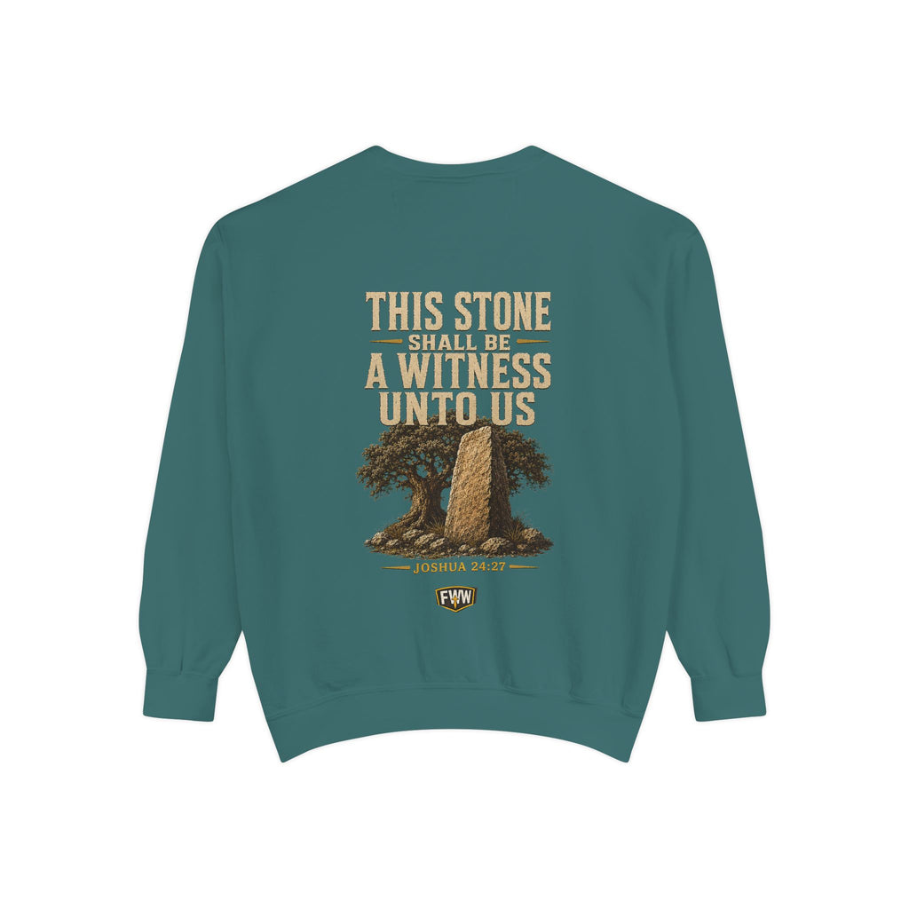 This Stone Shall Be a Witness | Joshua 24:27 Christian Crewneck Sweatshirt | Faith Without Works