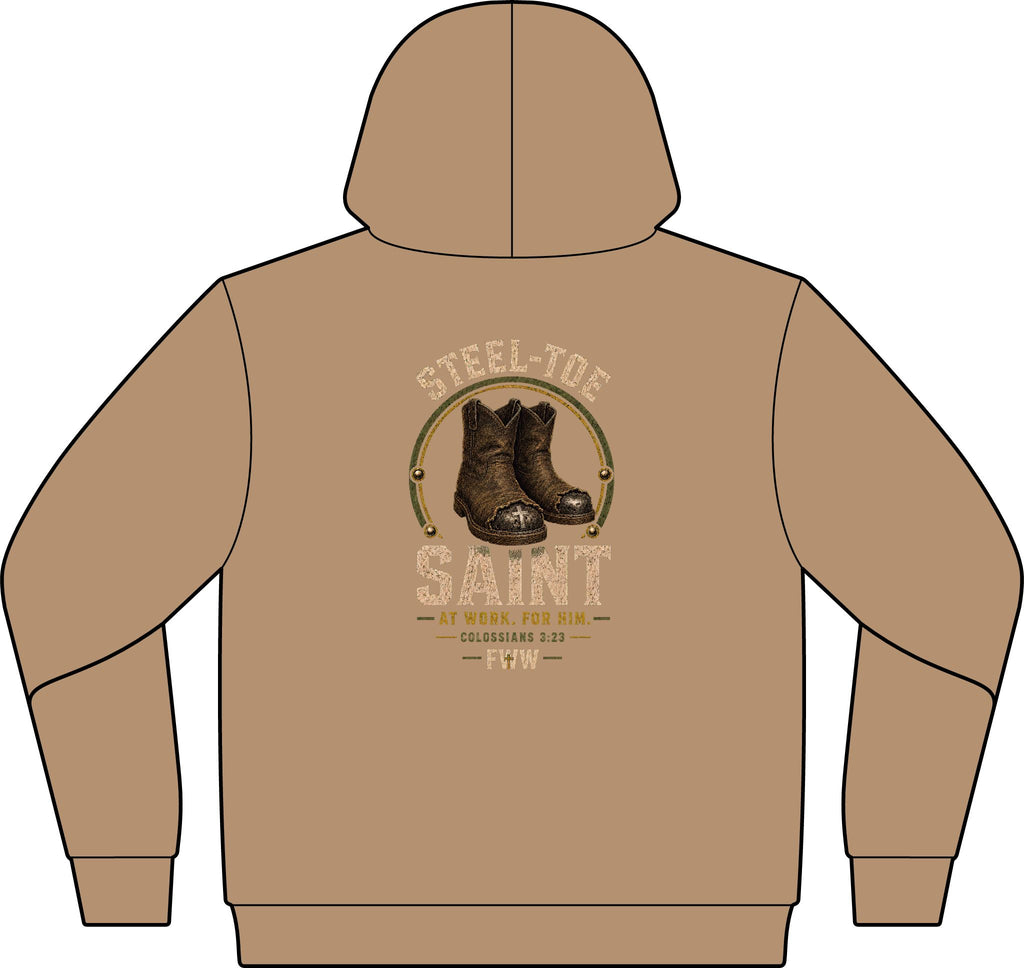 Steel-Toe Saint | Colossians 3:23 Christian Hoodie | Faith Without Works