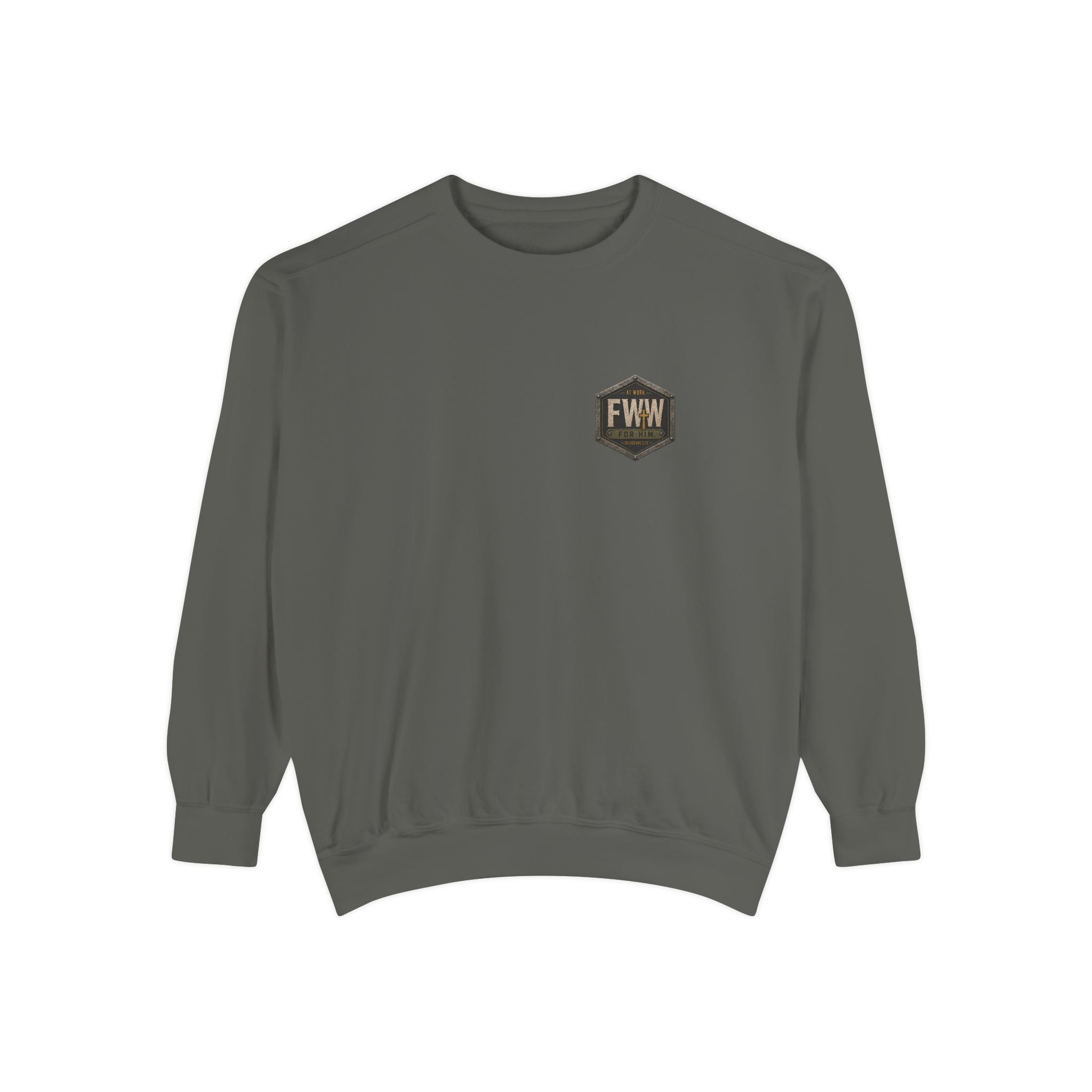 Steel-Toe Saint | Colossians 3:23 Christian Crewneck | Faith Without Works