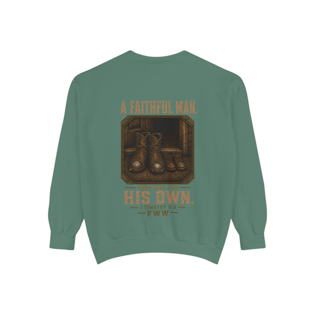 For His Own | 1 Timothy 5:8 Christian Crewneck | Faith Without Works