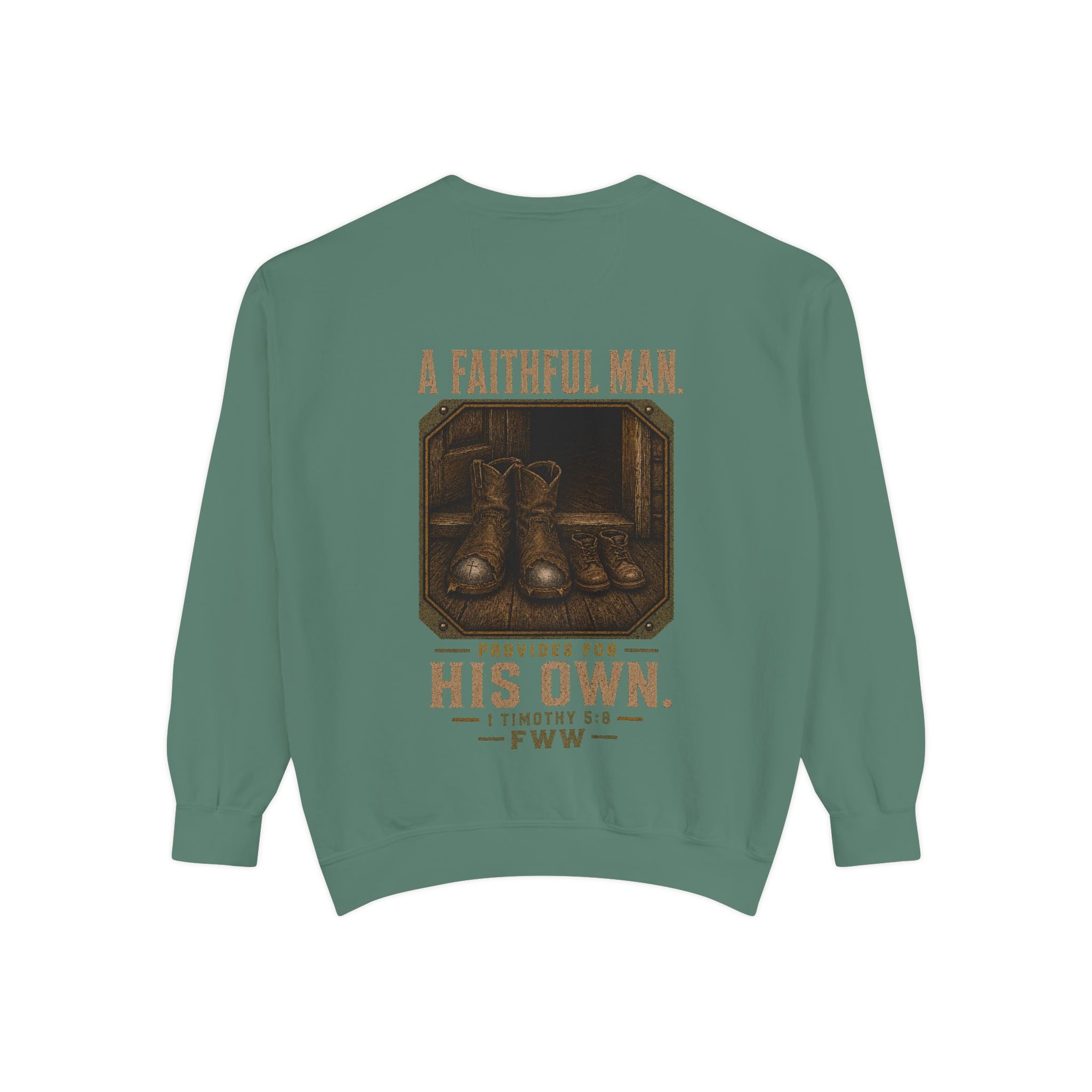 For His Own | 1 Timothy 5:8 Christian Crewneck | Faith Without Works