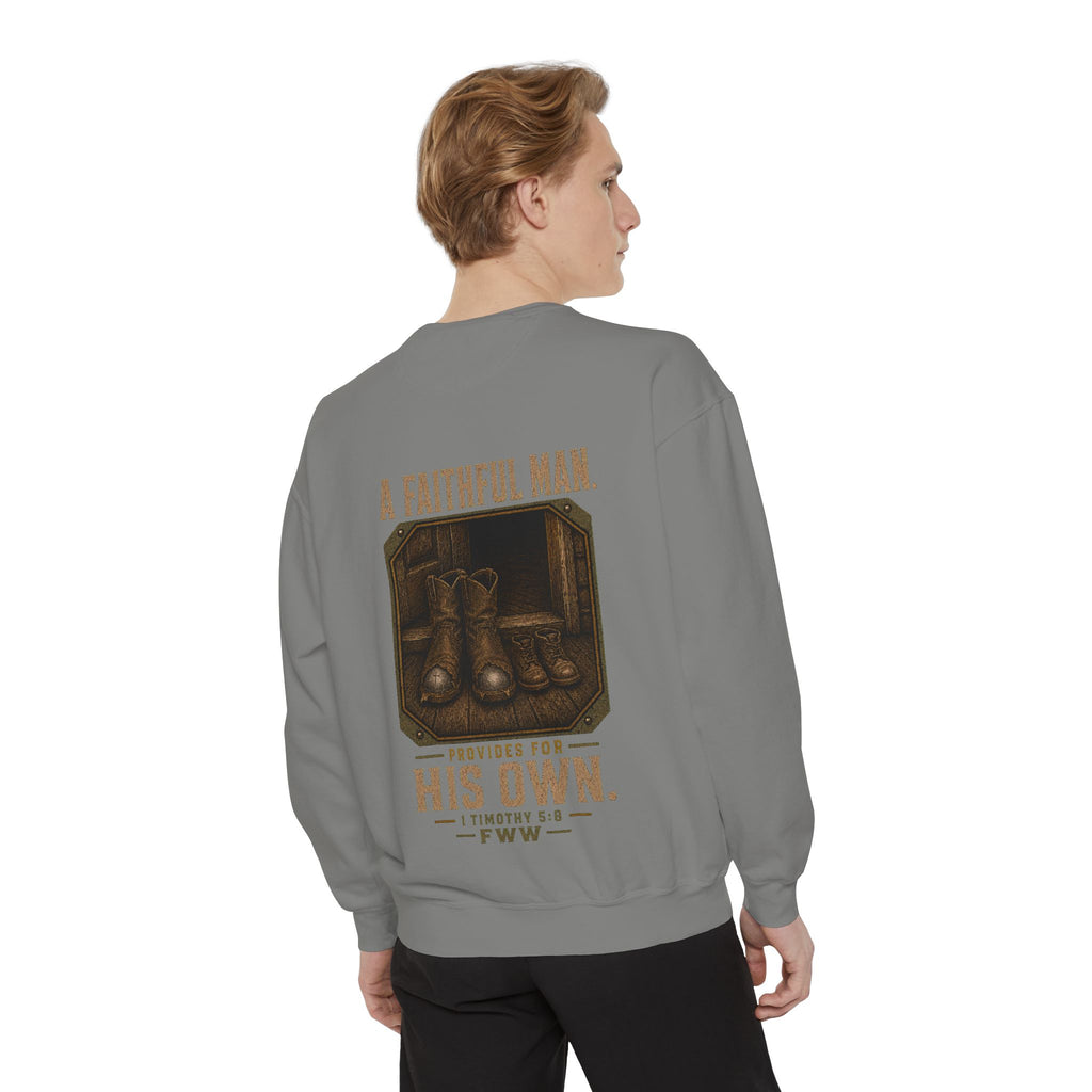 For His Own | 1 Timothy 5:8 Christian Crewneck | Faith Without Works